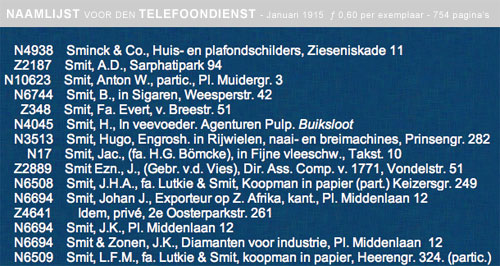 Naamlijst voor den Telefoondienst 1915